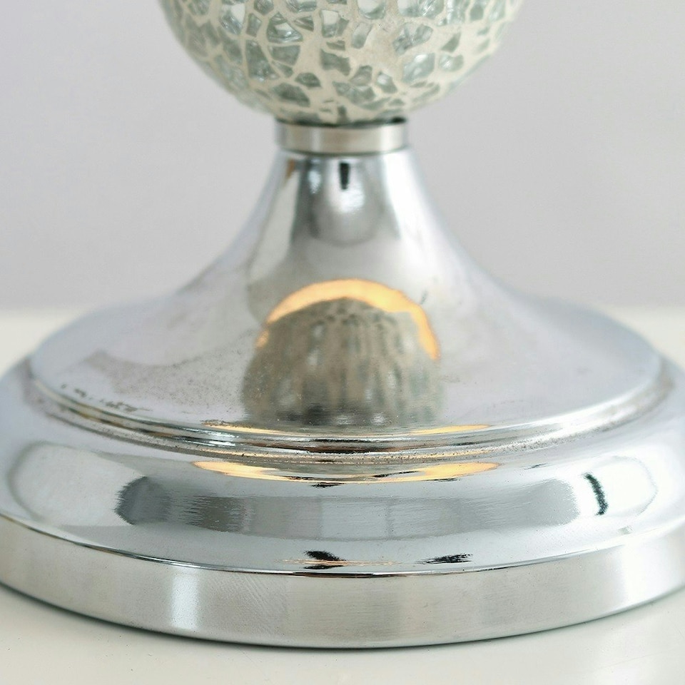 image 1 of ValueLights Modern Decorative Chrome And Mosaic Crackle Glass Table Lamp With Pink Shade