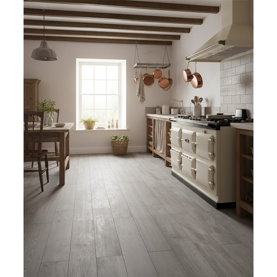 image 1 of Premium White Matt Porcelain Wood Effect Floor Tile (9 Pack - 1 Box - 1.22 m2 Coverage) - KitchenF- Inspired by Latin America