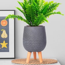 Honeycomb Style Green Grey Planter with Legs, Round Indoor Plant Pot Stand for Indoor Plants by Idealist Lite D21 H34 cm, 6L