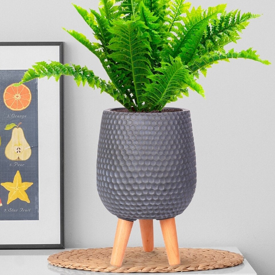 image 1 of Honeycomb Style Green Grey Planter with Legs, Round Indoor Plant Pot Stand for Indoor Plants by Idealist Lite D21 H34 cm, 6L