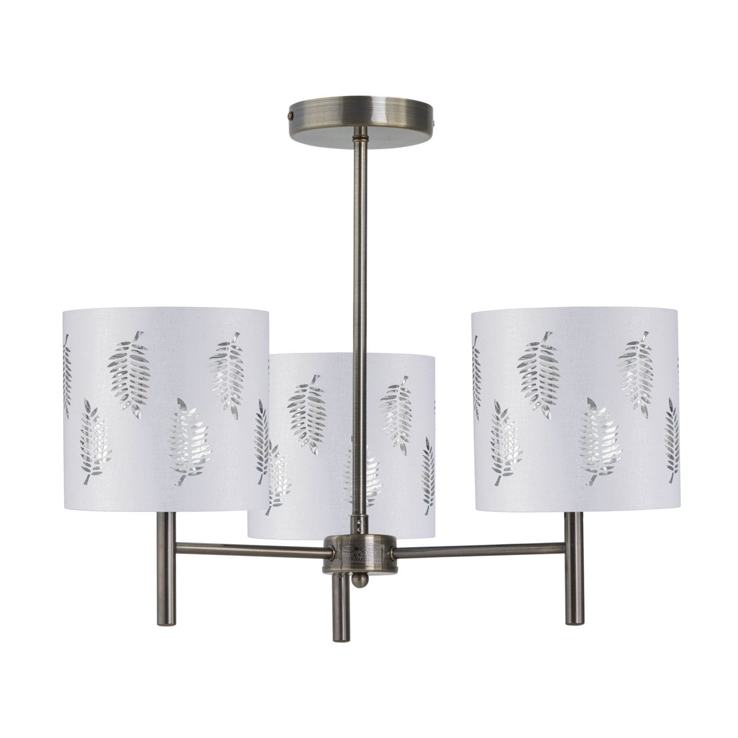 First Choice Lighting Brea - Antique Brass 3 Light Fitting with White Fern Shades in Gold