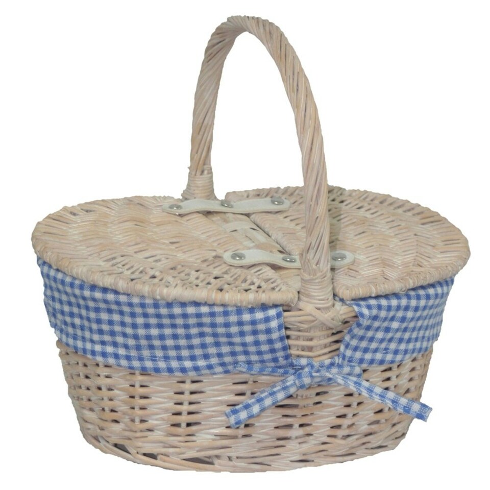 image 1 of White Wash Lidded Basket with Lining Multi | Garden Rose | One Size