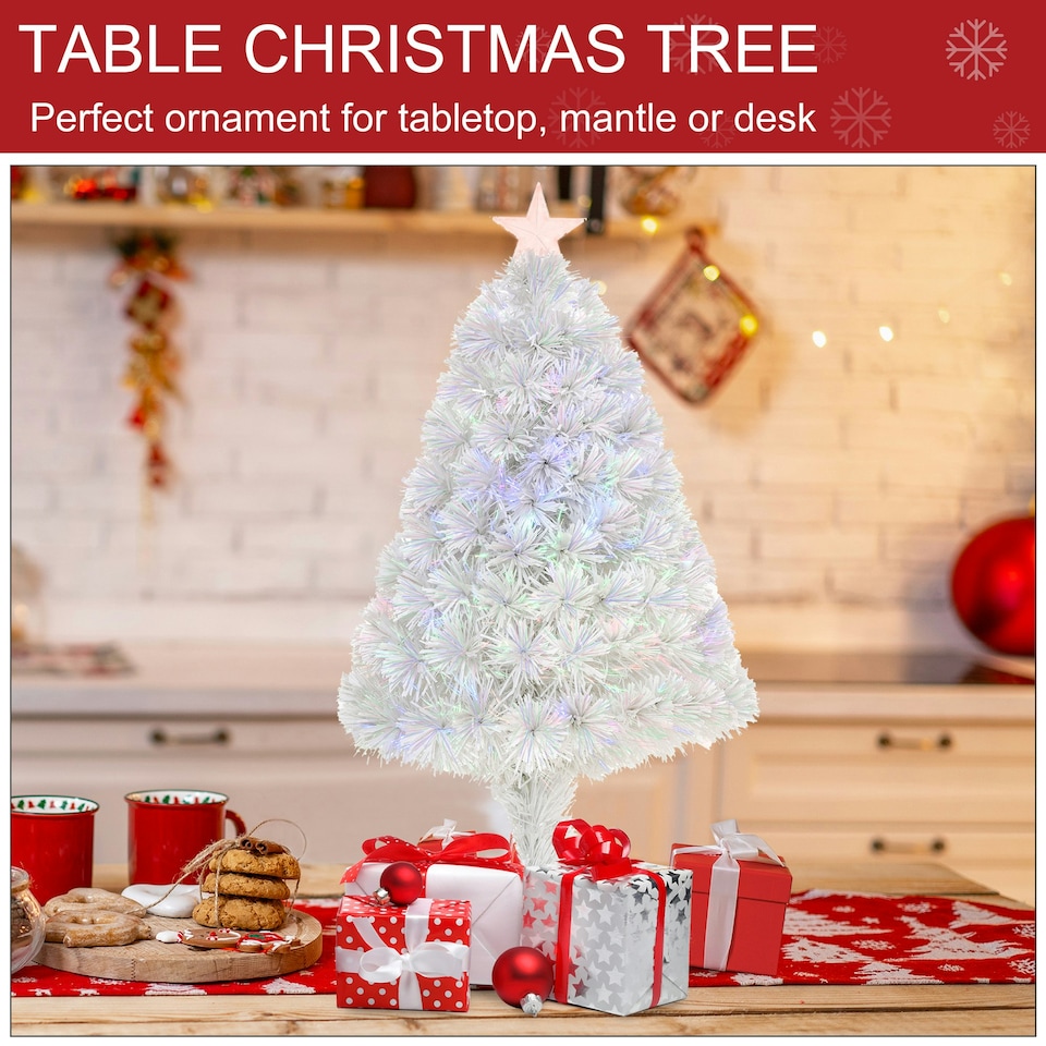 image 1 of HOMCOM 2.5FT Prelit Artificial Tabletop Christmas Tree w/ Fibre Optics for Desk