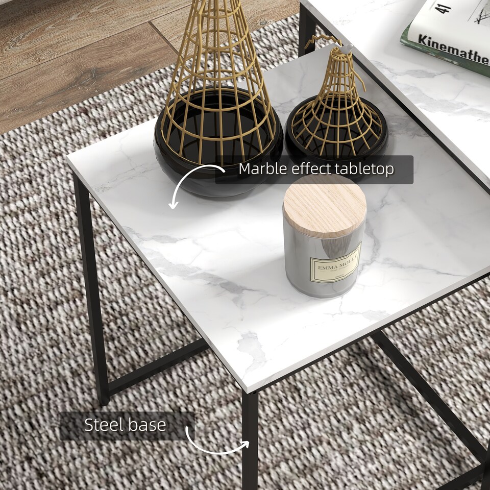 image 1 of HOMCOM Nesting Coffee Tables Set of 3 Stacking Sofa Side Tables White