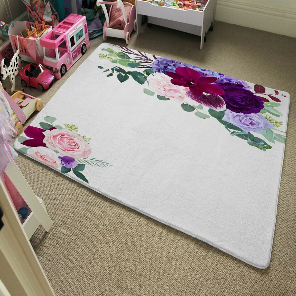 image 1 of Pink & Purple Roses (Rug) Multi | Large: 140x200cm