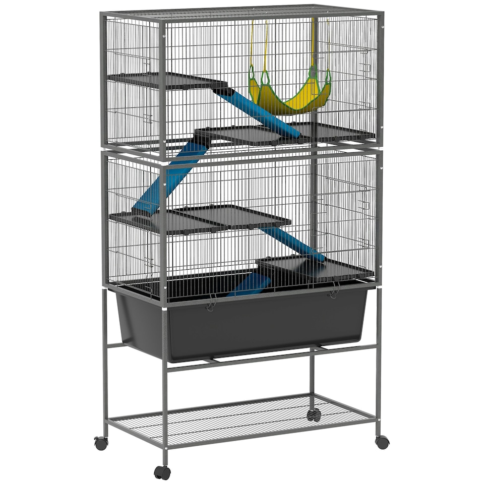 image 1 of PawHut 5 Levels Rolling Small Animal Cage with Non Slip Cloth Covered Ramps