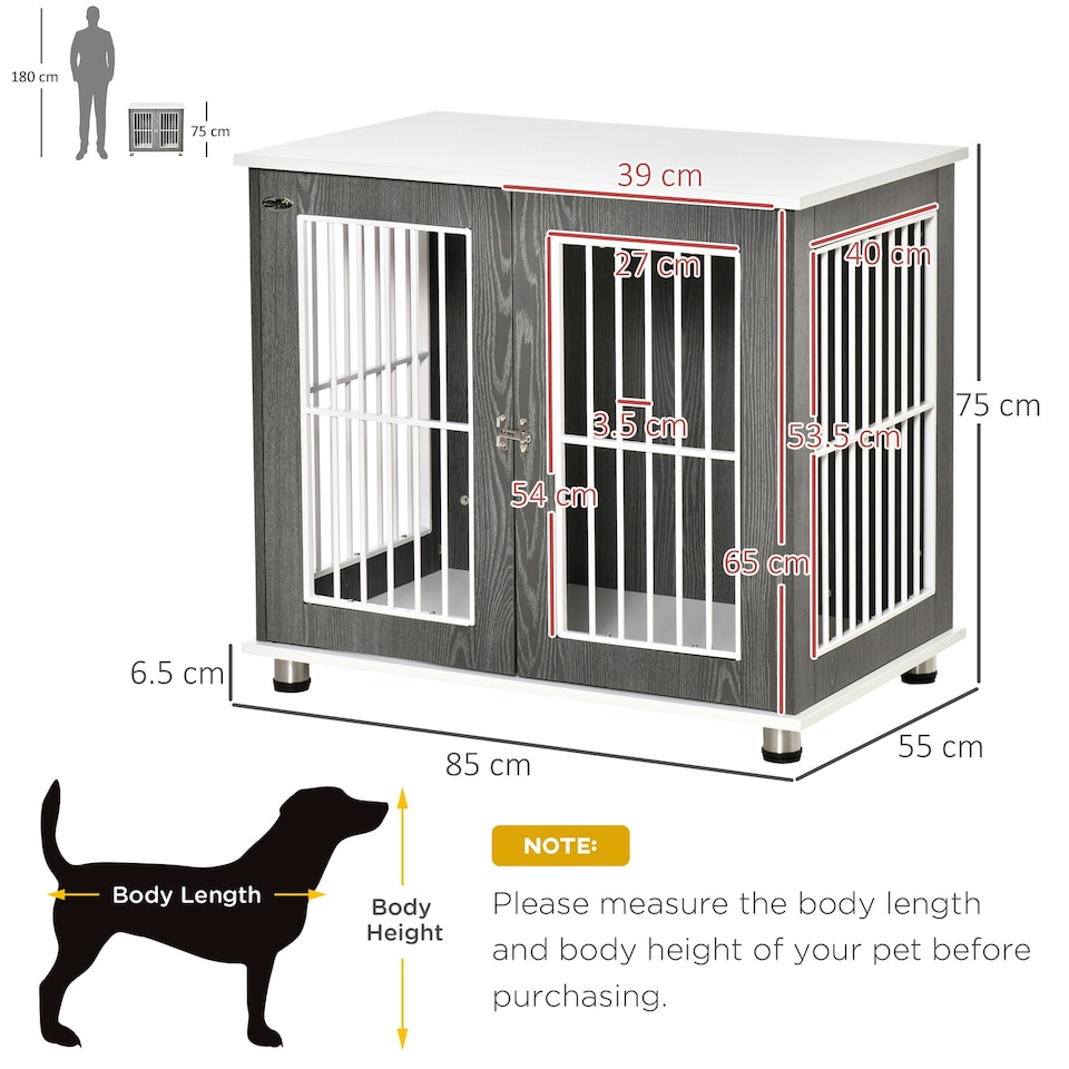 image 1 of PawHut Modern Dog Crate Pet Kennel Cage w/ Lockable Door - Grey & White