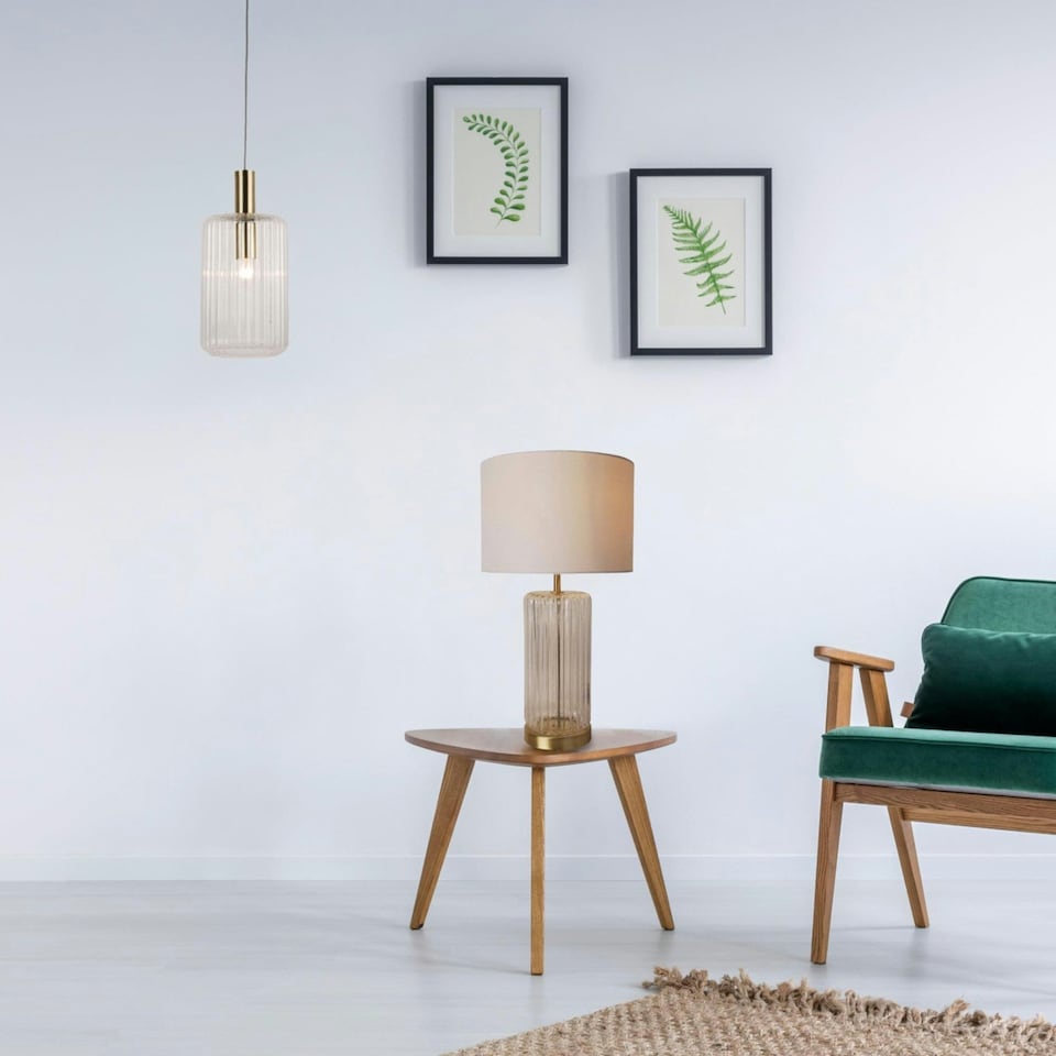 image 1 of First Choice Lighting Set of 2 Fluted Glass Design Pendant Fitting Finished with Clear Glass and Bronze Effect Colour Bronze | Clear