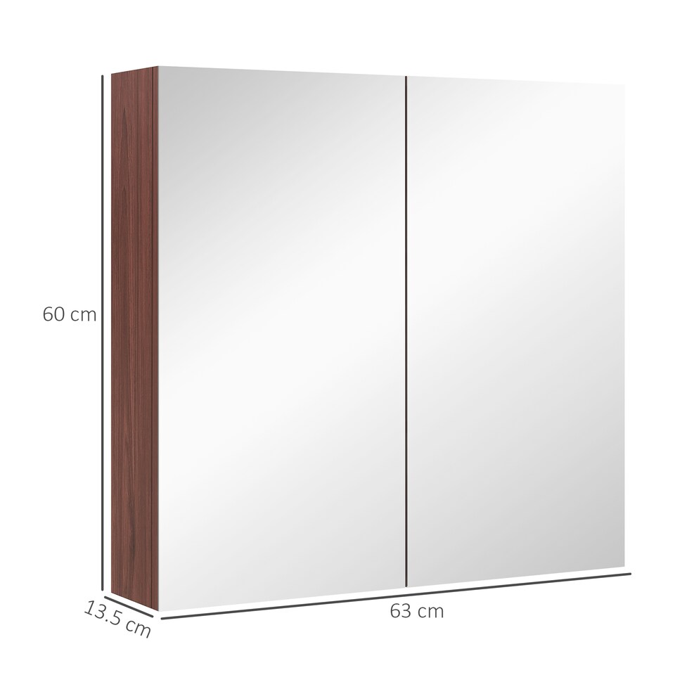 image 1 of kleankin Double Door Bathroom Mirror Cabinet, Wall Mounted Bathroom Storage Cabinet, Soft Closing, 63L x 60Hcm