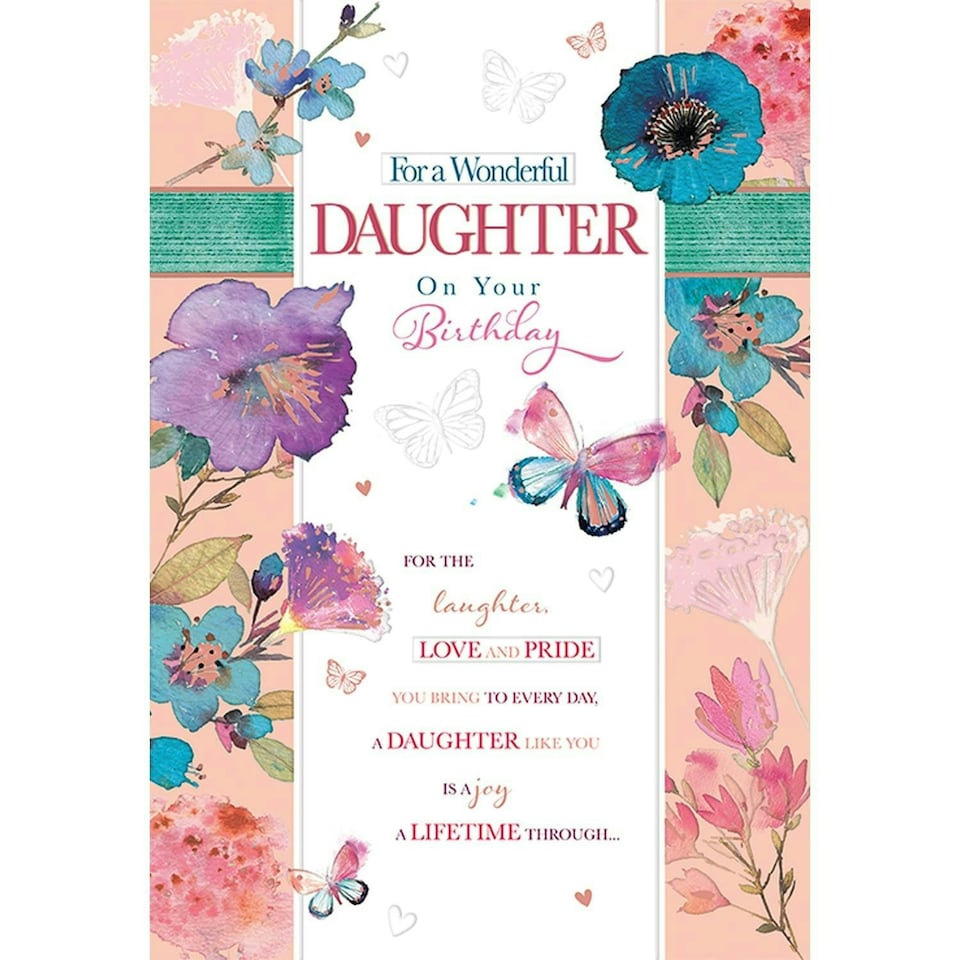 Words 'n' Wishes Traditional Artistic Words 'n' Wishes Daughter Birthday Card, Beautiful Watercolour Floral and Butterfly Design