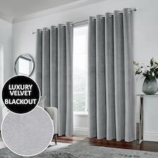 Luxury Enhanced Living Grey Velvet, Supersoft, 100% Blackout, Thermal Pair of Curtains with Eyelet Top - 90 x 108 inch (229x274cm)