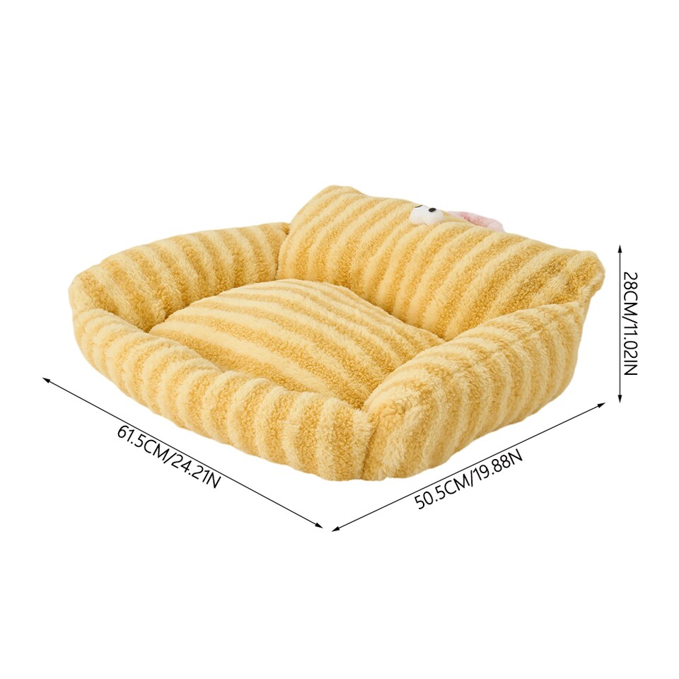 image 1 of Living and Home Soft Striped Plush Pet Bed for Cats & Dogs | Yellow | One Size | 1