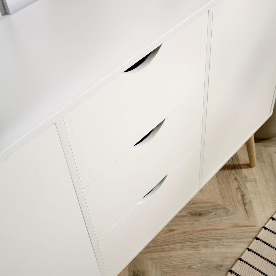 image 1 of Sideboard Storage Cabinet With Drawers Cupboard Solid Wood Legs | White