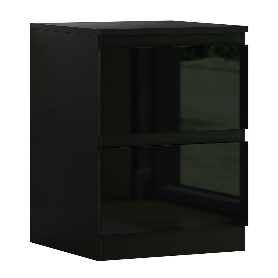 image 1 of FWStyle Stora 2 Drawer Bedside Cabinet - Black Gloss Front