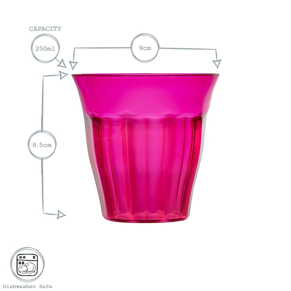 image 1 of Rink Drink Coloured Plastic Tumblers - 250ml - 6 Colours - Pack of 12 | Multi | Multicolour