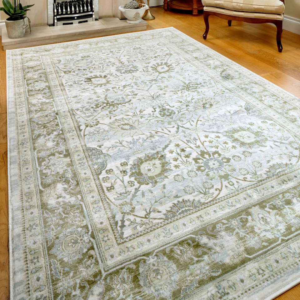 image 1 of KUKOON Green Vintage Style Floral Living Room Area Rug 80cm x 150cm Green