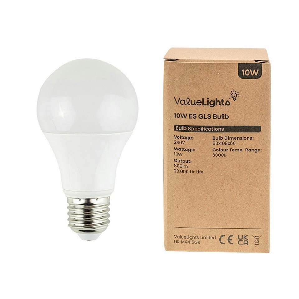 image 1 of ValueLights 2 Pack E27 White Plastic GLS LED 10W Warm White 3000K 800lm Light Bulb