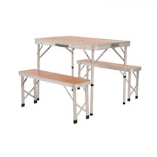 Oypla 3ft Folding Outdoor Camping Kitchen Wood Effect Work Top Table and Benches Brown