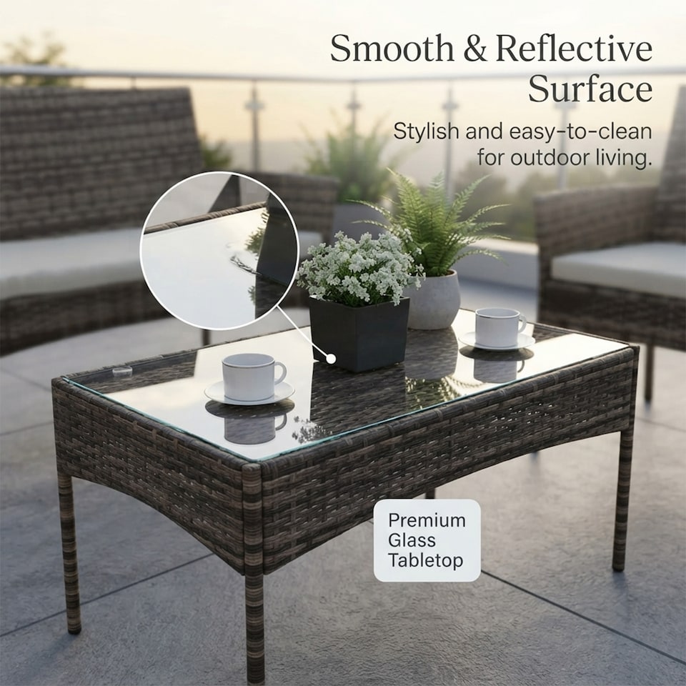 image 1 of Alivio 4-Seater Rattan Furniture Set with Coffee Table & Anti-UV Cushions for Indoor, Outdoor Patio