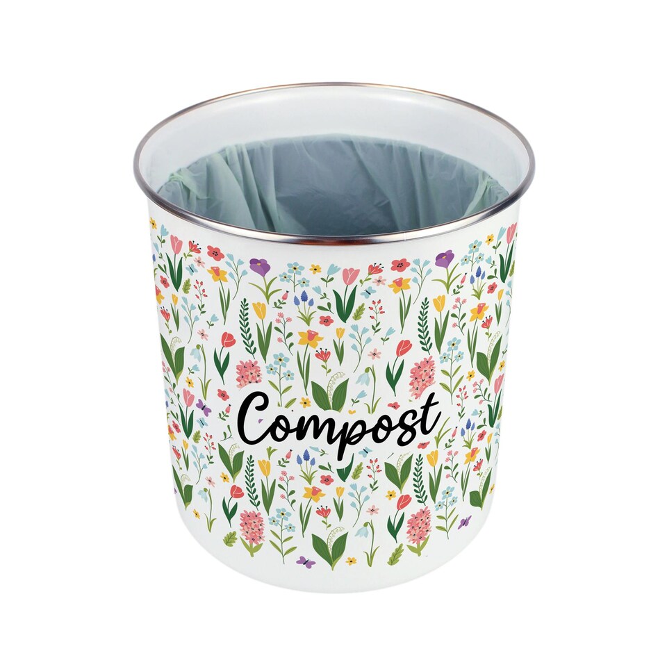 image 1 of Spring Flowers Compost Caddy - Metal 2L Decorative Kitchen Food Waste Bin