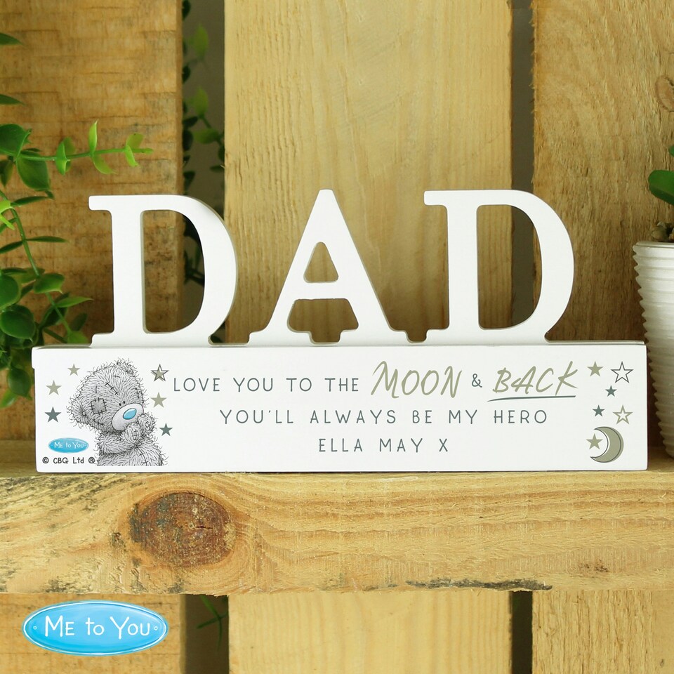 image 1 of Personalised Me To You Moon and Back Wooden Dad Ornament