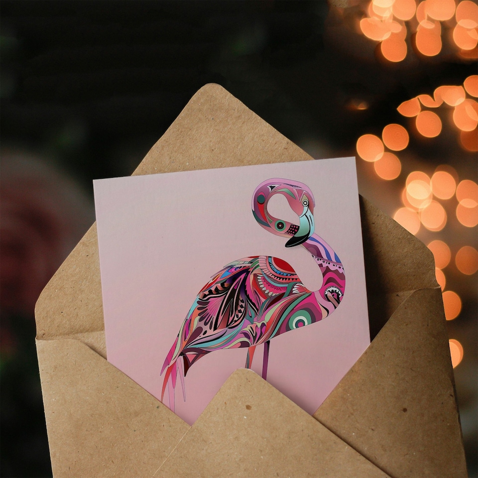 image 1 of Tribal Flamingo Artwork Pink Animal Bird Lover Birthday Card