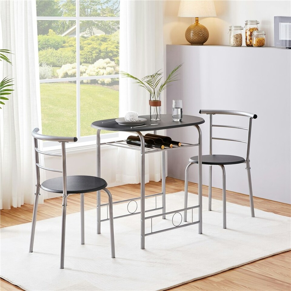 image 1 of Yaheetech Modern Round Dining Table Set for 2 with Steel Legs