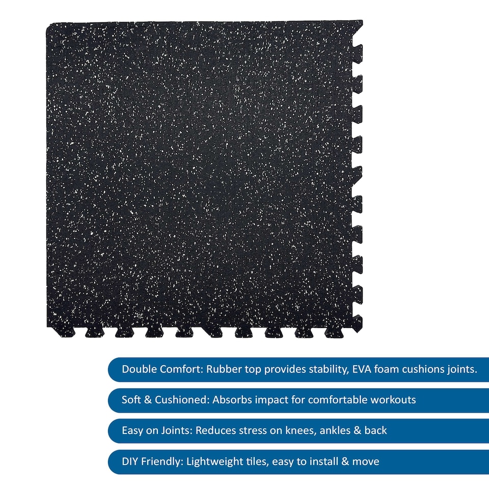 image 1 of 14mm Interlocking Rubber Topped EVA Foam Floor Mats - 62cm x 62cm | Black | Pack of 9