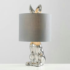 ValueLights Lepus Pair of Modern Chrome Ceramic Rabbit/Hare Table Lamps with Grey Shade - Complete with 4w LED Bulbs 3000K