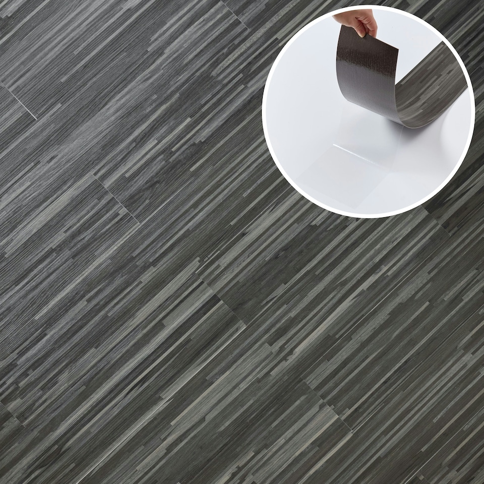 image 1 of NOVECRAFTO Self Adhesive Floor Planks | 36x5.98in (91.4x15.2cm) Each | Peel & Stick Vinyl Flooring | Dark Shadowline Flow Wood Effect | Waterproof DIY Tiles Black | 2.78 sqm