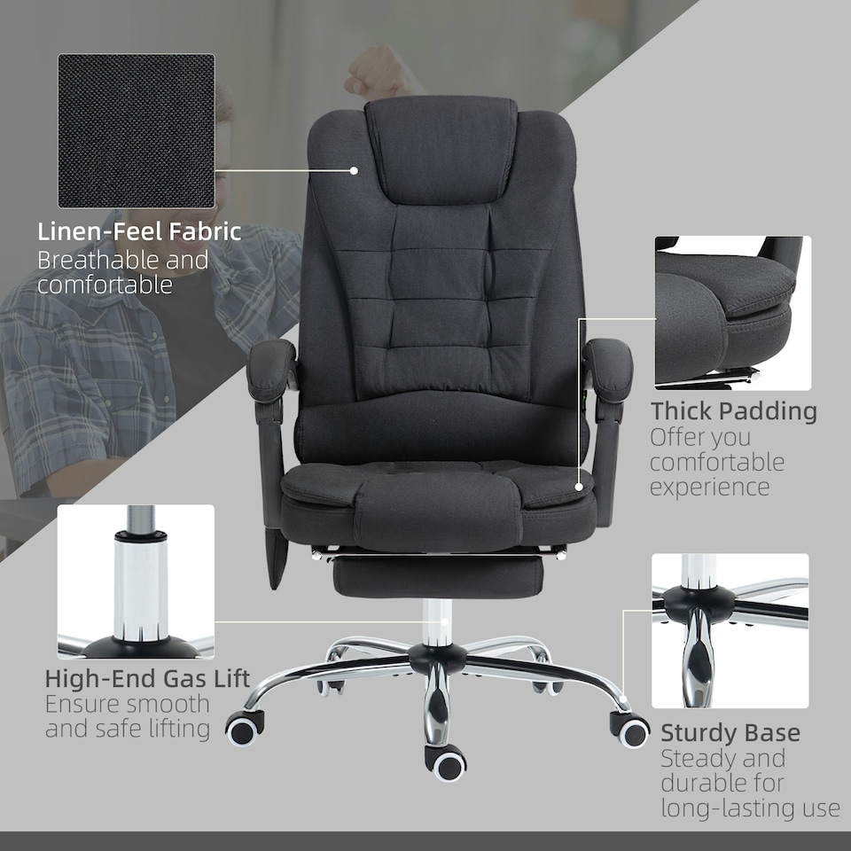 image 1 of Vinsetto Heated Vibration Massage Office Chair with Footrest,Black