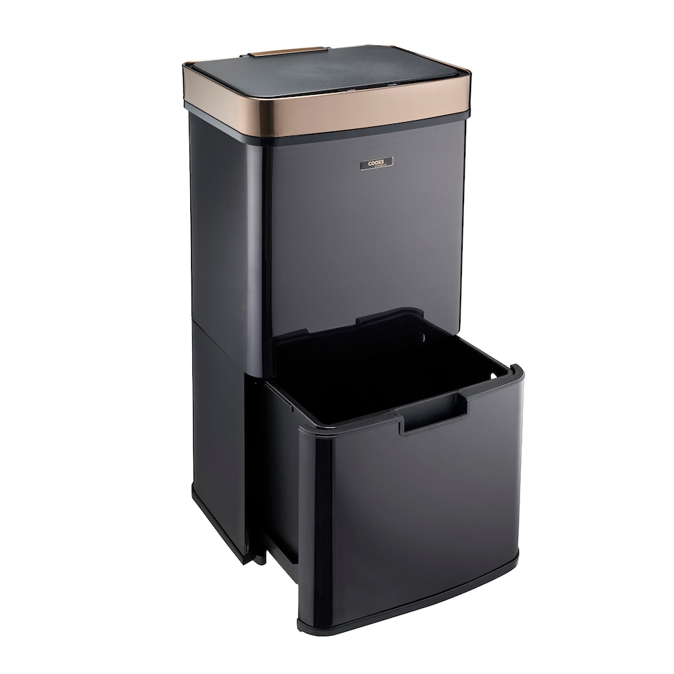 image 1 of Cooks Professional Recycling Sensor Bin 75L with Dual Compartments & Food Caddy | Black | Black & Copper