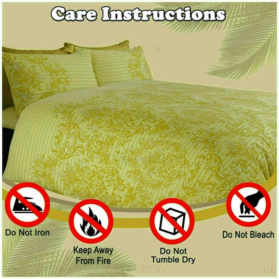 image 1 of VELVETIO Empire Damask Printed Duvet Cover Set Reversible Polycotton Beddings Yellow | Ochre | Single