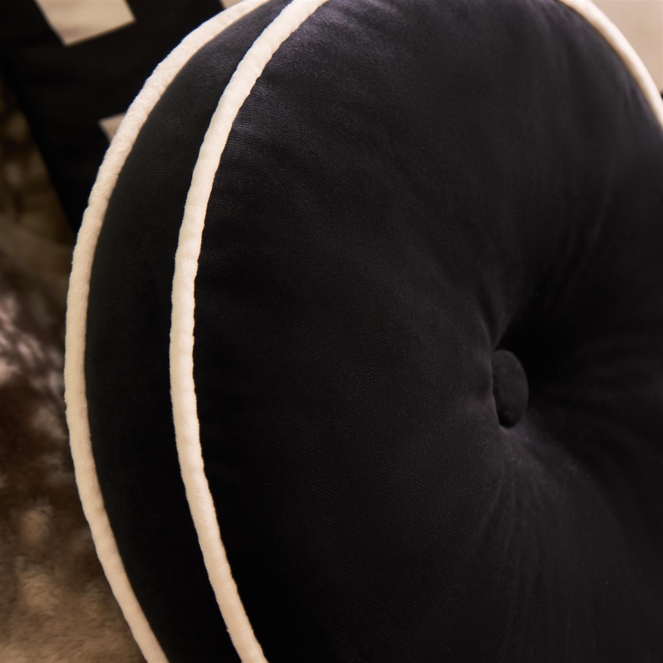 image 1 of OHS Ultra Soft Velvet Round Seat Cushion Pleated Floor Pillow | Multi | Black/White