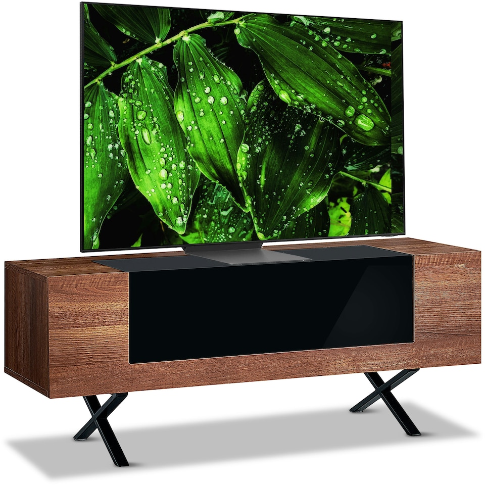 image 1 of Centurion Supports ADONIS Walnut with Black Contrast Beam-Thru Remote Friendly Door 26"-55” Flat Screen TV Cabinet Brown | Black