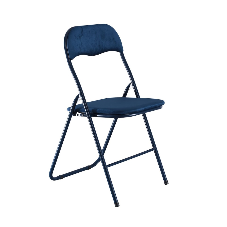 image 1 of 4-Pc Folding Chair Set with Cushioned Velvet Seat and Back | Blue | 4