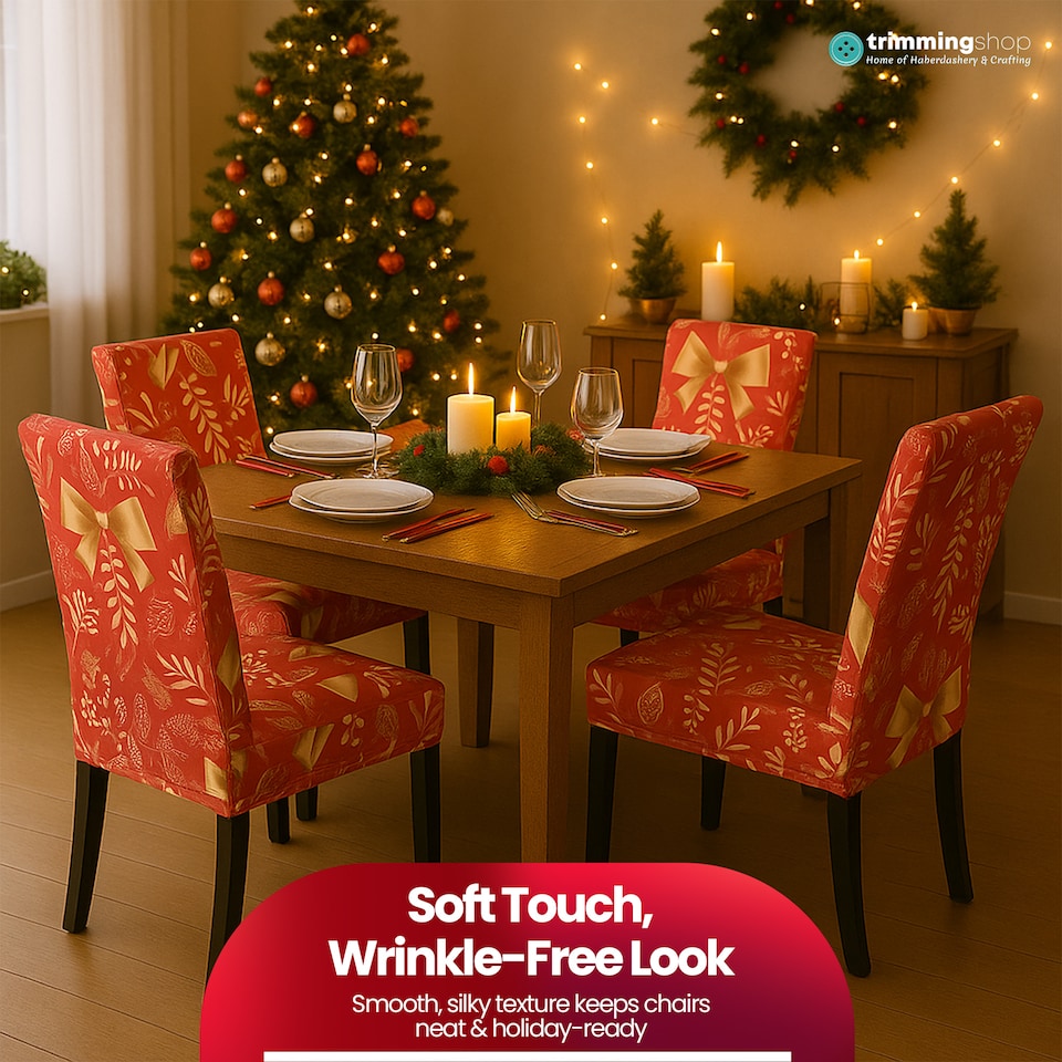image 1 of Christmas Bow Ribbons Printed Chair Covers, Seat Protector Slipcovers - Red
