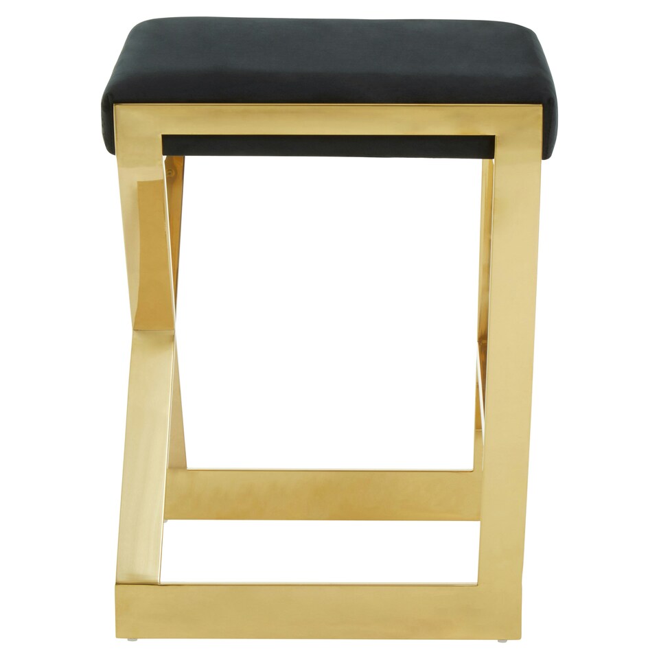 image 1 of Interiors by Premier Black Velvet Bar Stool, Gold Finish Frame Bar Chair with Footrest, Modern Design Home Stool for Living Area