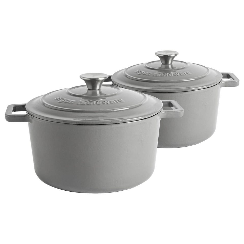 image 1 of Argon Tableware Cast Iron Casserole Dishes - Enameled Dutch Oven - Self-Basting Lid - Hob to Oven - 4.5 Litre - Slate Grey - Pack of 2 | Grey | Slate Grey