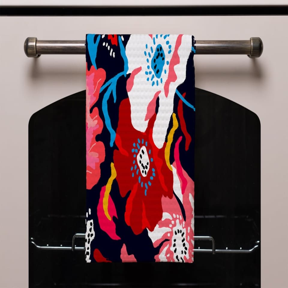 image 1 of Bright Flowers on Dark Background (Kitchen Towel)