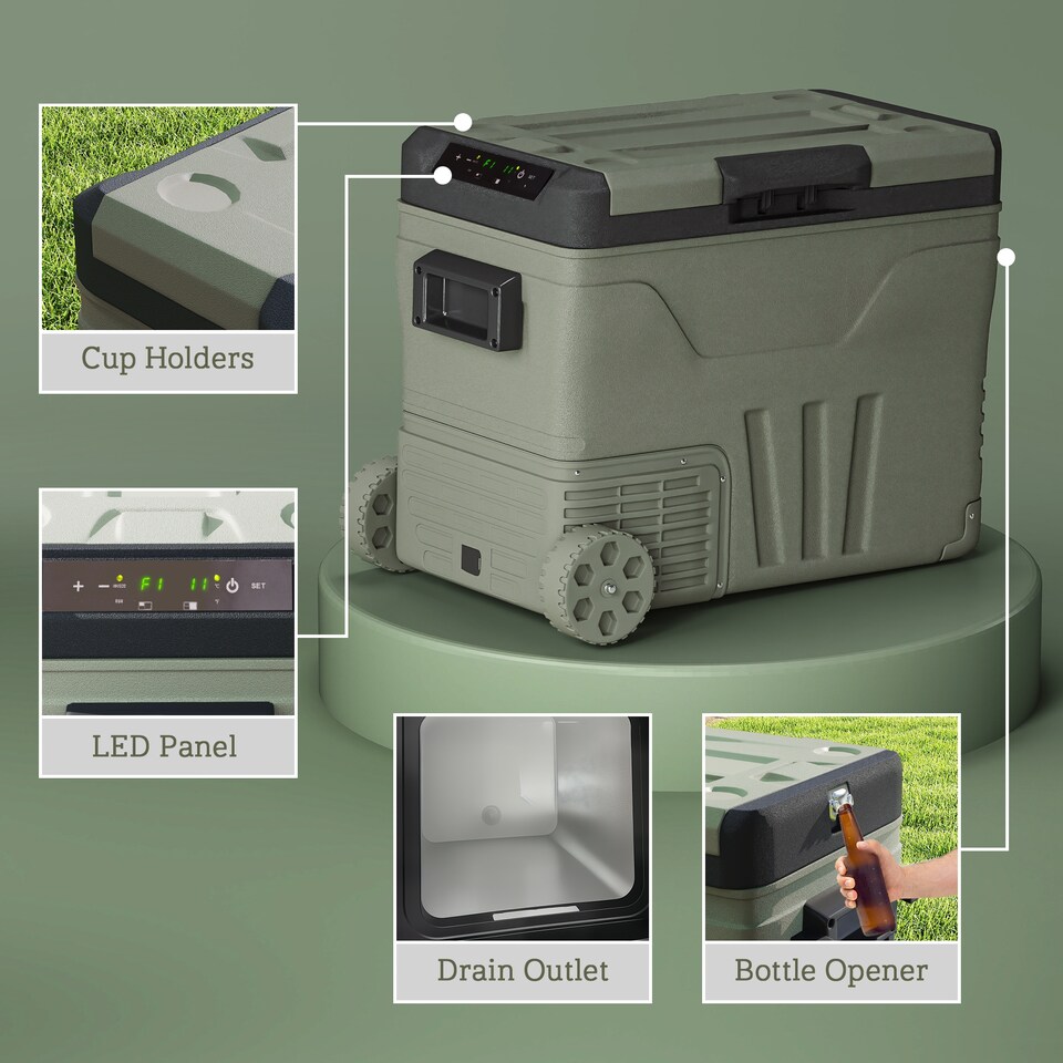 image 1 of Outsunny 45L Camping Fridge Freezer Dual Zone, Portable Car Fridge 12V/24V DC & 100-240V AC, Electric Cool Box -20℃-20℃ with Wheels and LED Light, for Travel, RV, Road Trip, Picnic (Energy Class E)