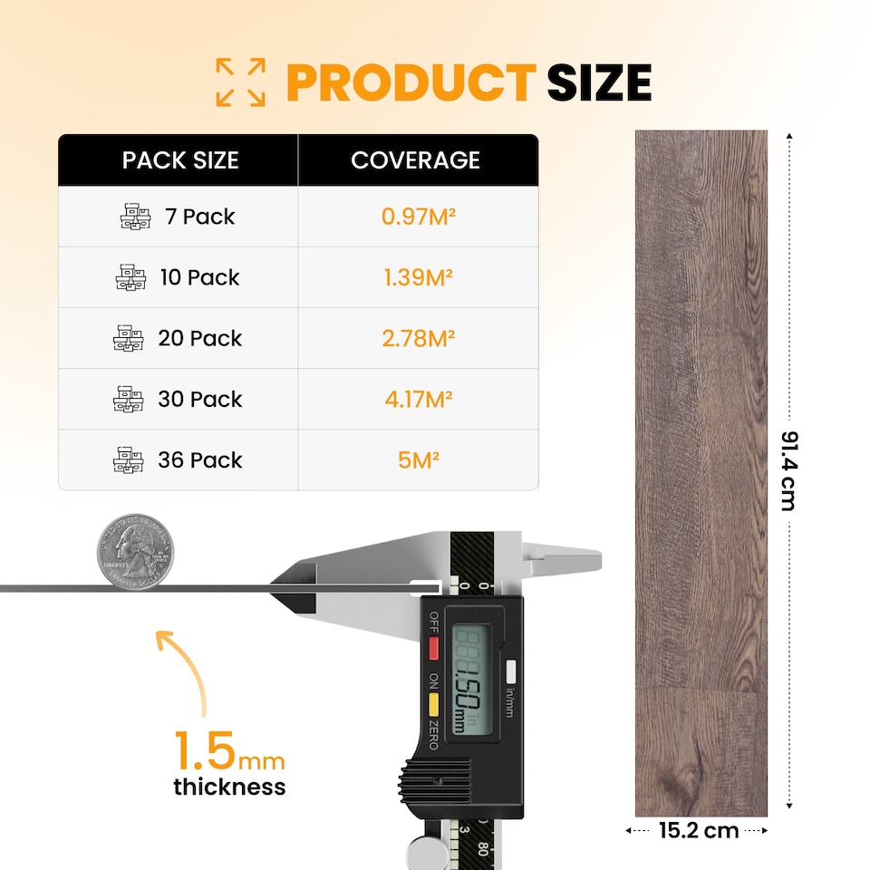 image 1 of NOVECRAFTO Self Adhesive Vinyl Floor Planks – Peel & Stick Flooring – Dark Brown Oak Effect – Easy DIY Installation – Durable & Waterproof Tiles | Brown | 1.39 sqm