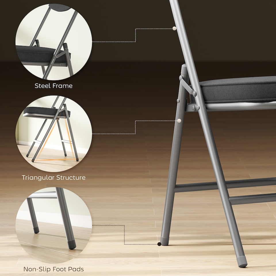 image 1 of HOMCOM Folding Chairs Set of 4 with Cushioned Seat, Steel Frame