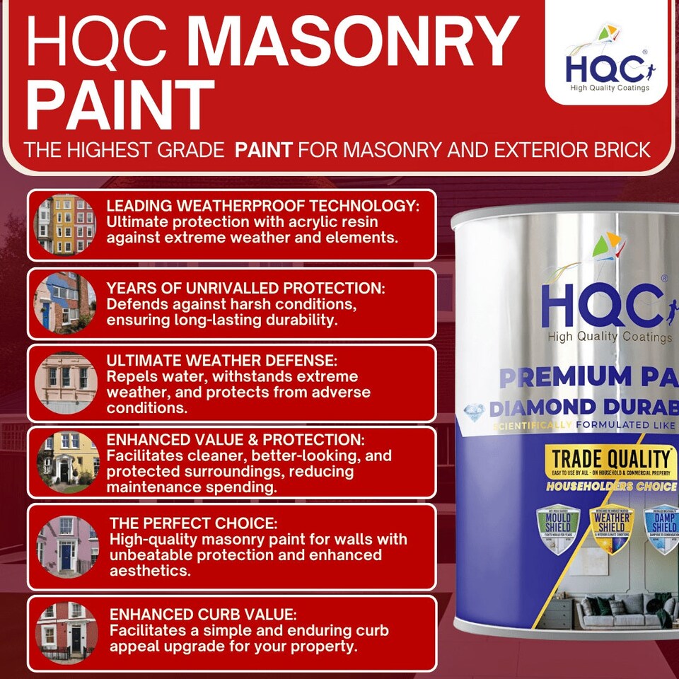 image 1 of HQC Masonry Touch Up Paint - Repairs & Covers Brick, Concrete, Pebbledash & Plaster - Classic Grey - 2.5L