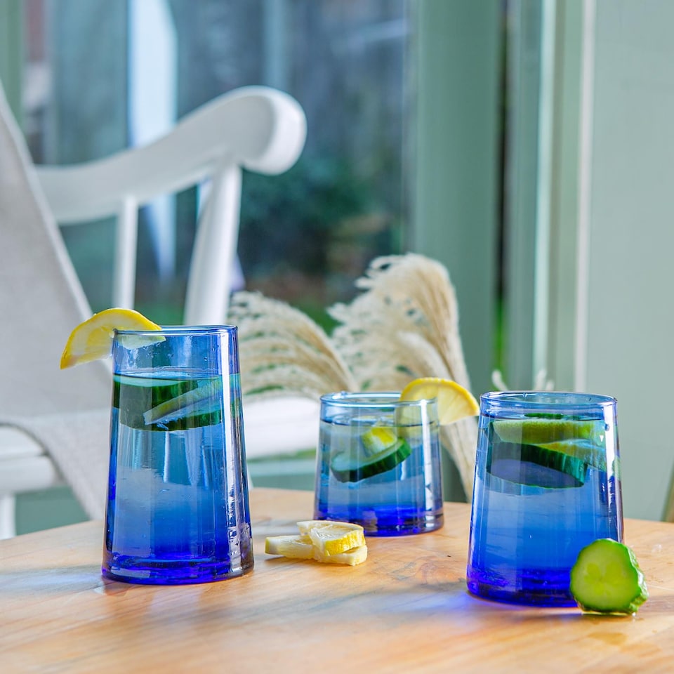 image 1 of Nicola Spring Merzouga Recycled Glass Tumblers - 260ml - Blue - Pack of 6 | Blue | Blue | 6