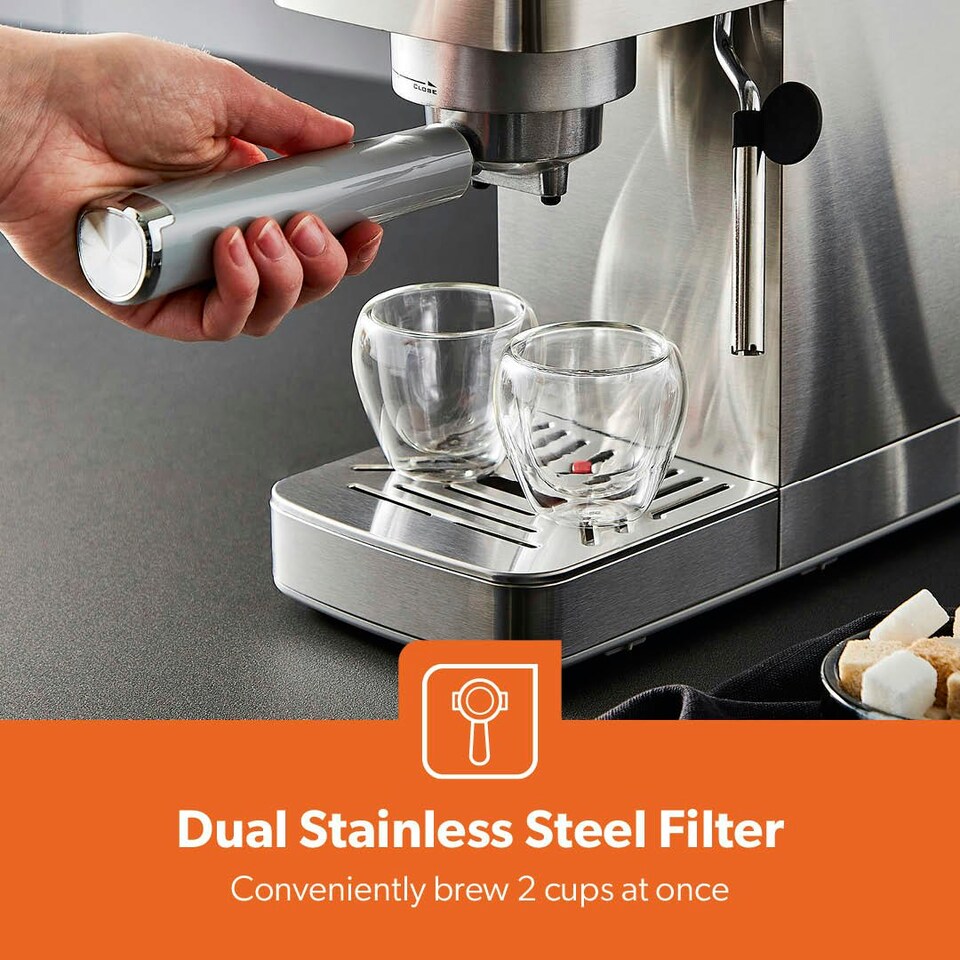 image 1 of GEEPAS Espresso & Cappuccino Coffee Machine with Milk Frother - Silver