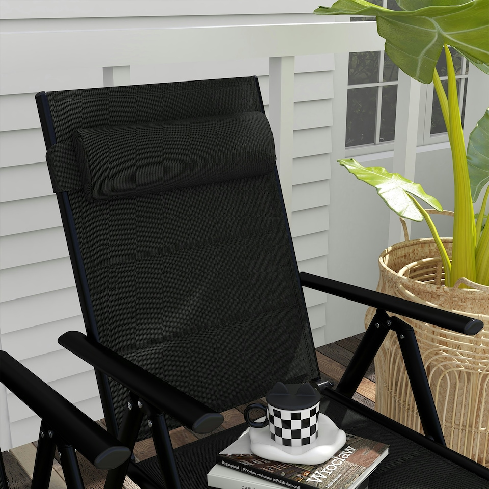 image 1 of Outsunny 2 PCS Outdoor Folding Chairs, Dining Chairs w/ Padded Filling, Black
