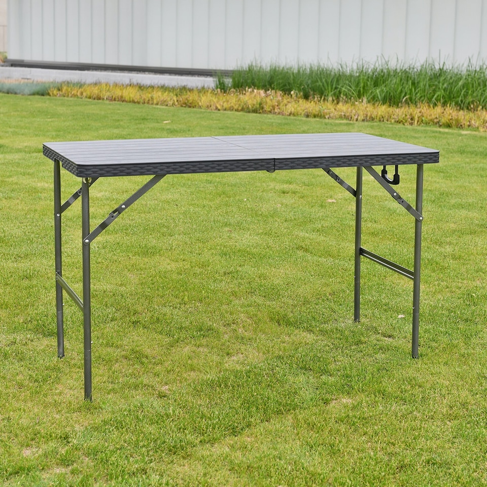 image 1 of 4ft Black Rattan Design Folding Table Outdoor Portable Carry Handle Garden Patio | Black | Black | 4ft table | 1