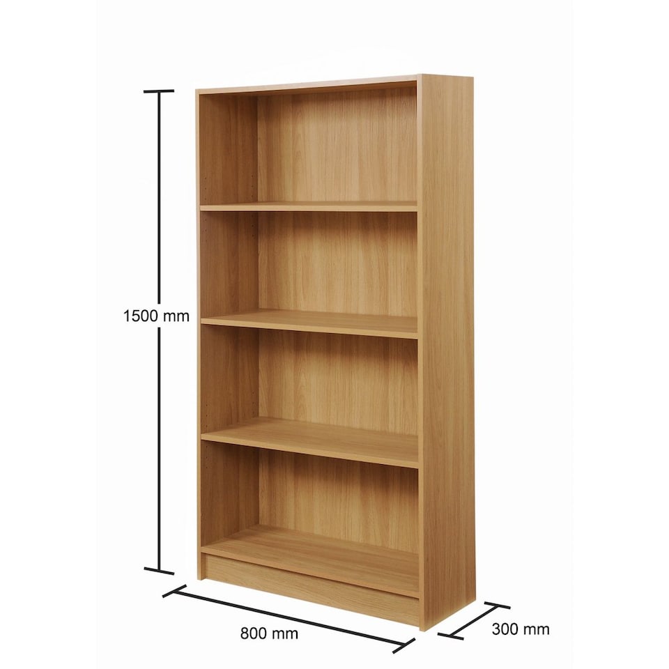image 1 of Essentials 4 Tier Bookcase Tall Display Shelving Storage Unit Wood Furniture Oak