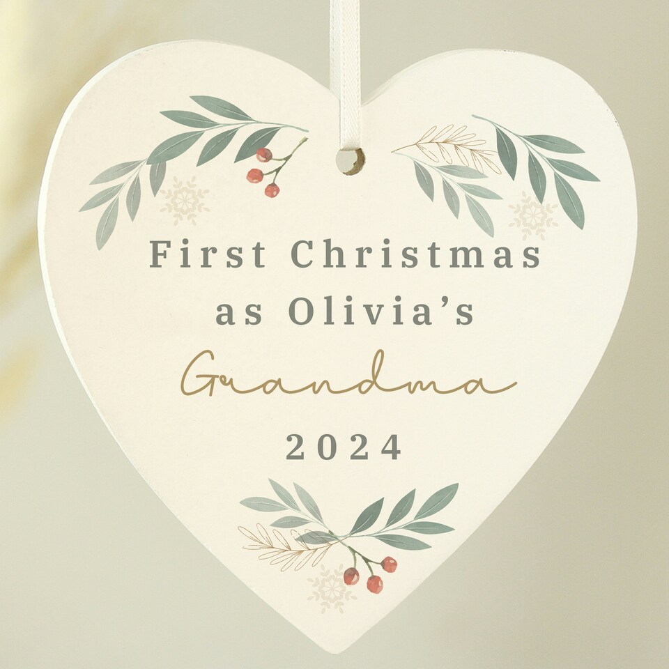 image 1 of Personalised Christmas Foliage Hanging Heart Decoration